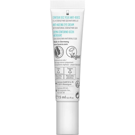 lavera BASIS Sensitive Öregedésgátló szemránckrém - Q10 koenzim, mályva, sheavaj (15 ml)