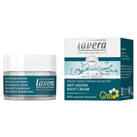 Lavera BASIS Sensitive Öregedésgátló éjszakai arckrém - Q10 koenzim, jojoba, sheavaj (50 ml)