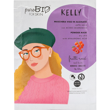 puroBIO &quot;Kelly&quot; Poralapú lehúzható arcmaszk piros gyümölcsökkel - száraz bőrre (13 g)