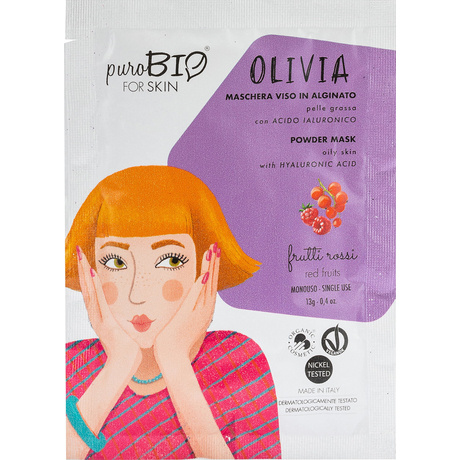 puroBIO Olivia Poralapú lehúzható arcmaszk piros gyümölcsökkel - zsíros bőrre (13 g)