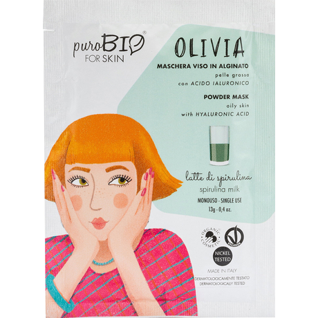 puroBIO Olivia Poralapú lehúzható arcmaszk spirulinával - zsíros bőrre (13 g)